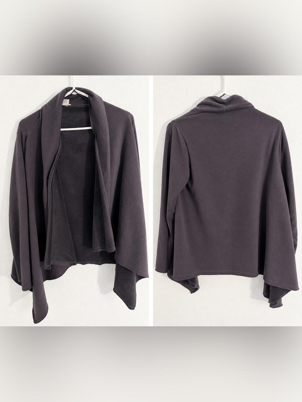 Mystree Dark Purple Open-Front Waterfall Knit Cardigan